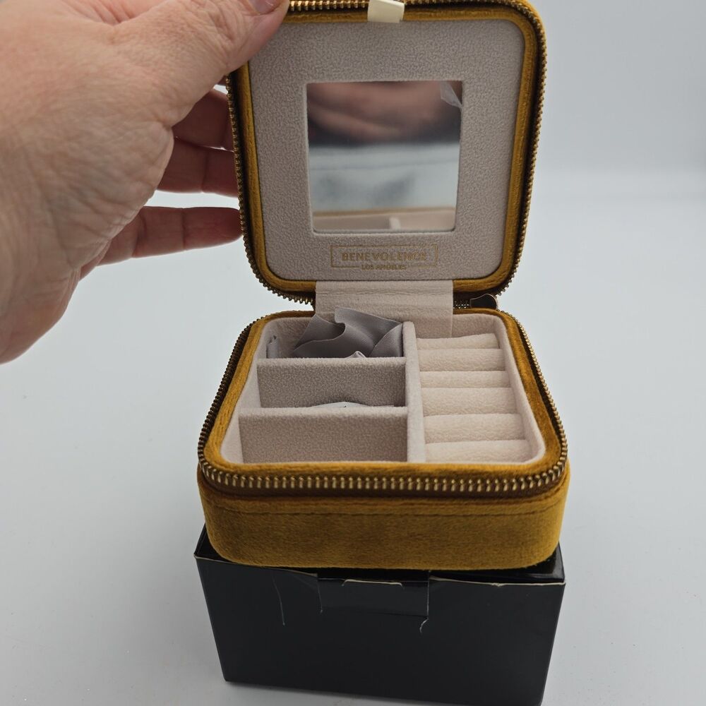 Benevolence LA Velvet Travel Jewelry Box Case Organizer Mustard Gold Caramel